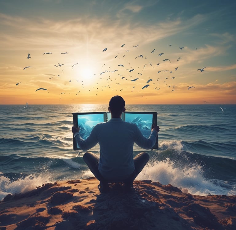 a person standing on a cliff overlooking the ocean