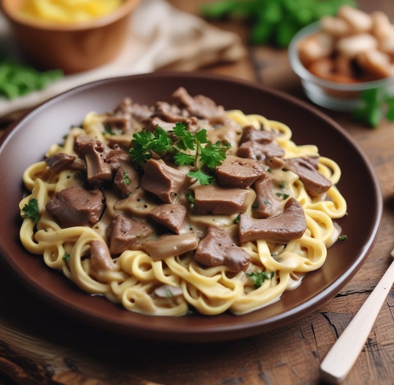a plate of pasta with mushrooms and mushrooms