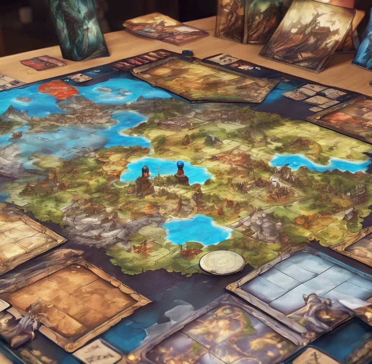 Image d'un plateau de jeu de société fantastique sur fond de fantasy.