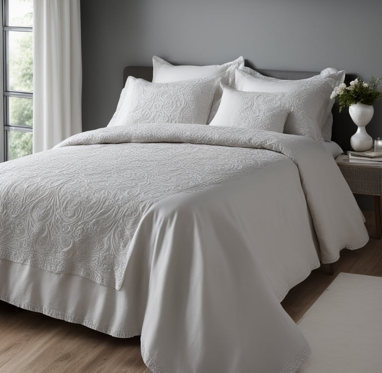 balta prabangi lovatiesė su raštu