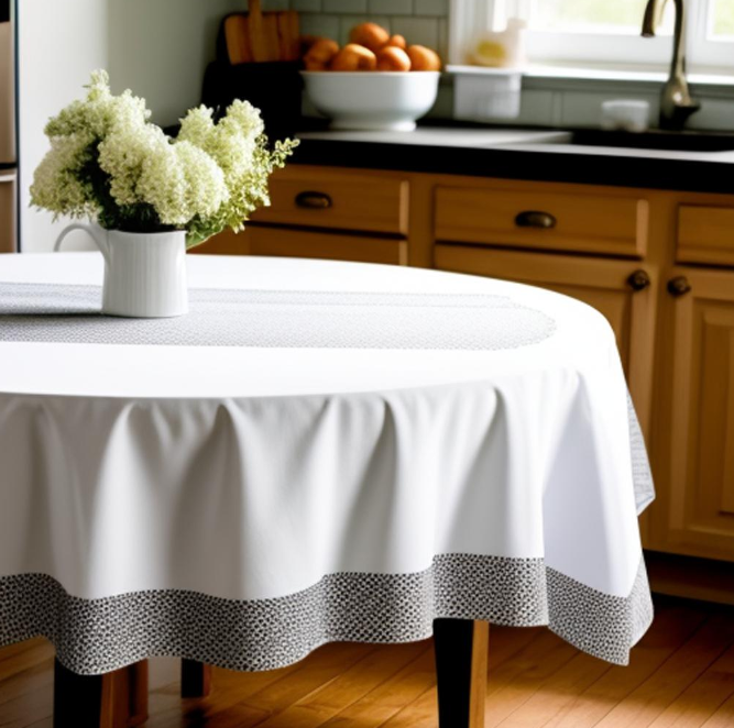 Balta staltiesė ant apvalaus stalo
