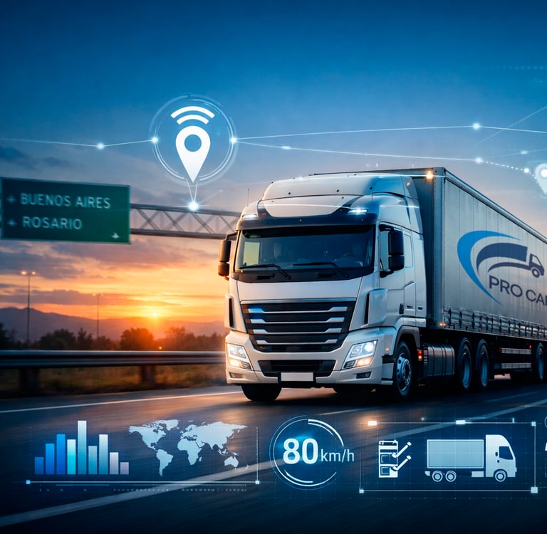 Camión de transporte de carga Pro Cargo en ruta argentina - Logística 2026