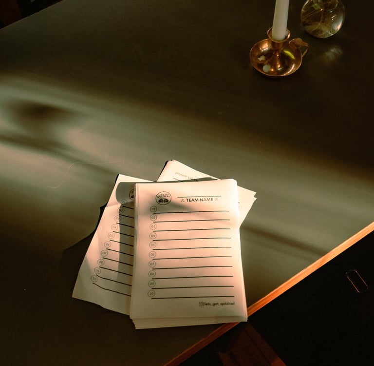 Antwort-Zettel zum Ausfüllen beim Quizabend in der Alten Turnhalle.