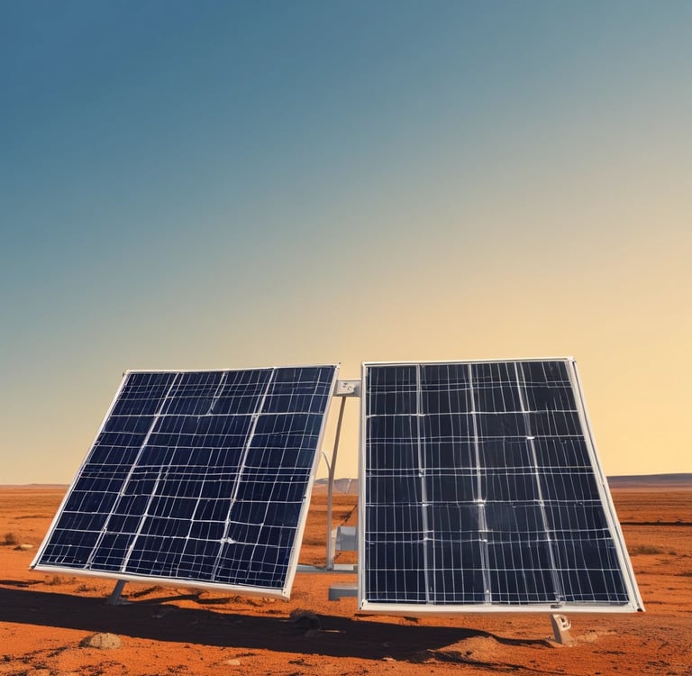 A solar panel is positioned on a large rock near a body of water, suggesting energy harnessing in a natural setting.