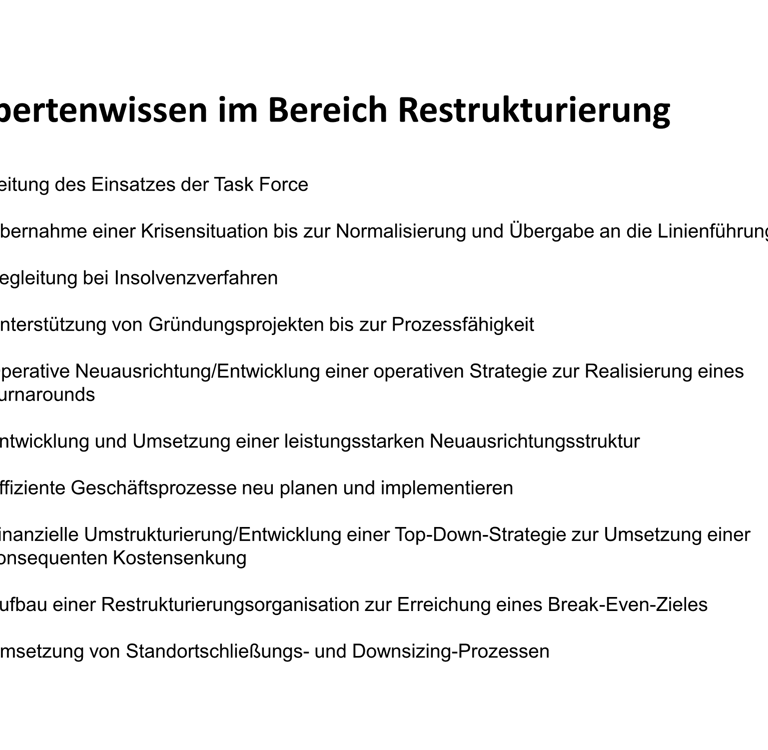 Expertenwissen im Bereich Restrukturierung