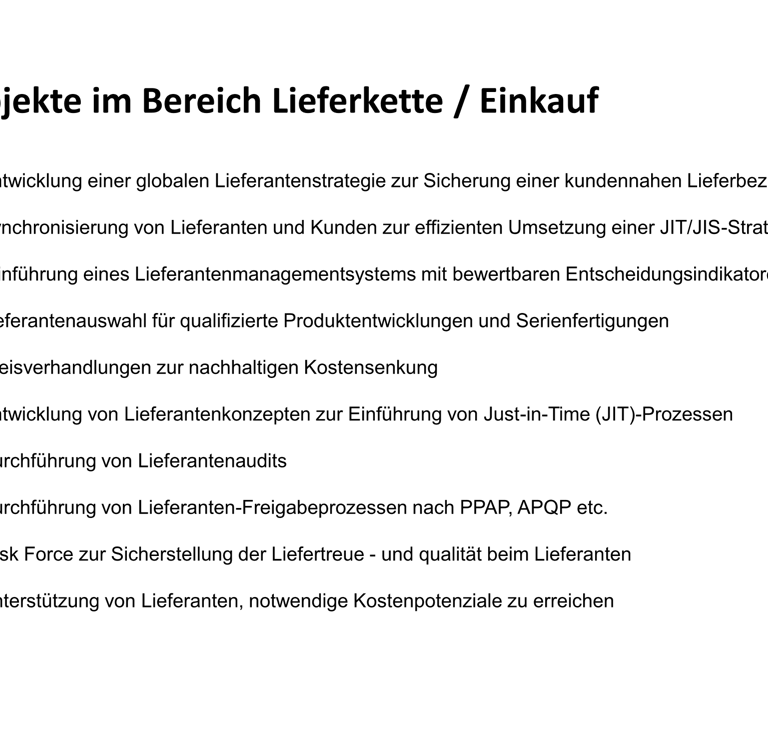 Expertenwissen im Bereich Liferkette - Einkauf