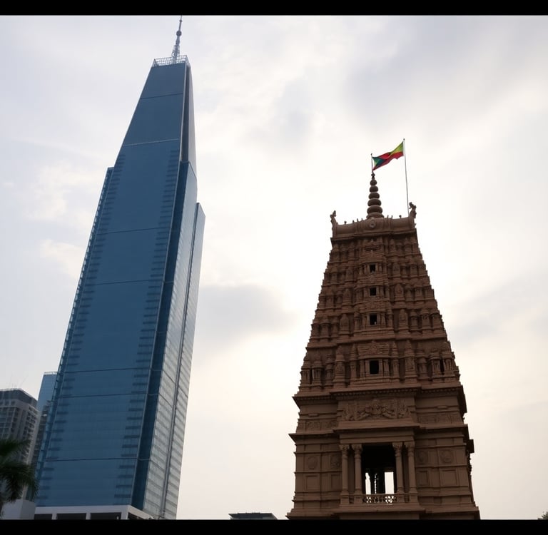 ancient temples existing next to skyscrapers