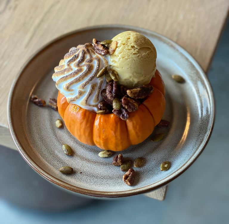 pumpkin sundae served on roasted pumpkin 