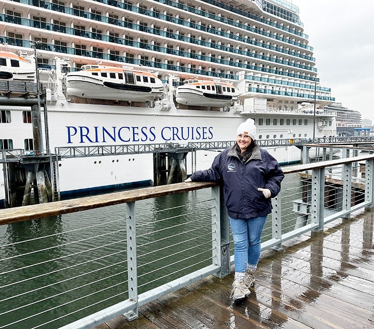 Jen Robinson pictured in front of Princess Cruises.