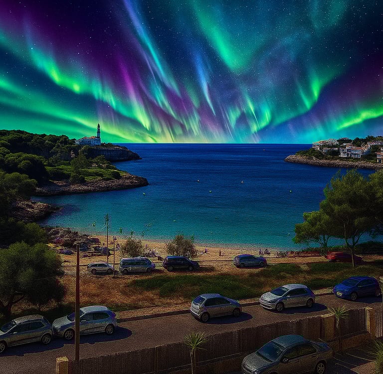 a view of a beach with cars parked in front of a beach