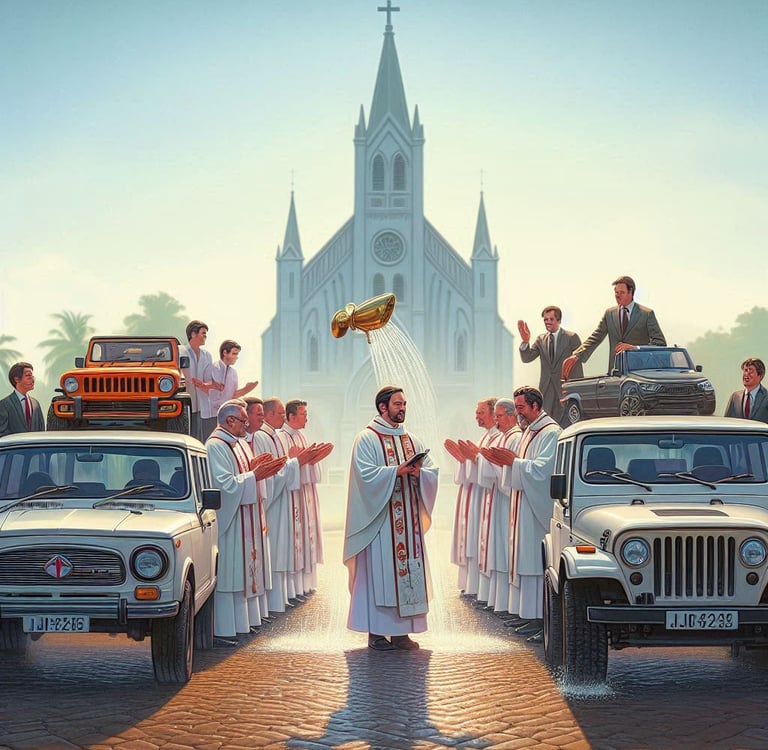 a priest is standing in front of a church