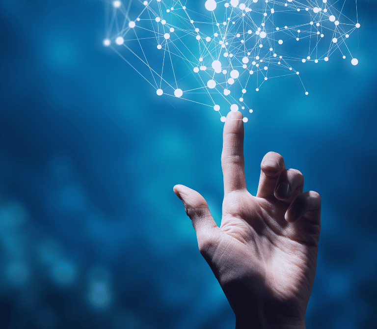 The human touch connecting with technology to drive digital transformation.