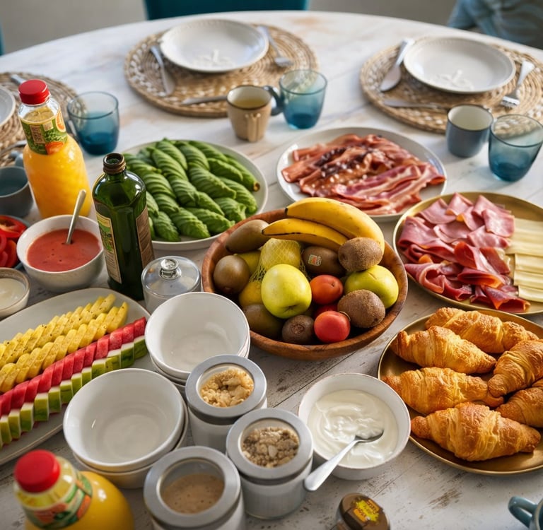 Mesa preparada con desayuno para servicio de chef privado a domicilio