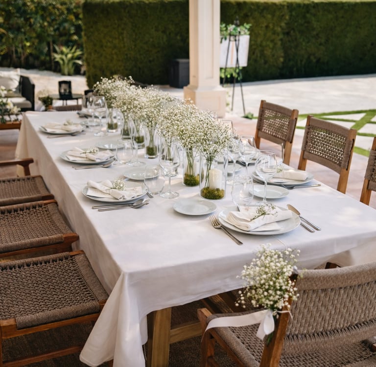 Mesa preparada para boda íntima con servicio gastronómico personalizado