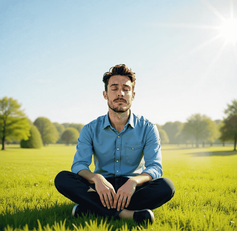 Relaxed man sitting on grass