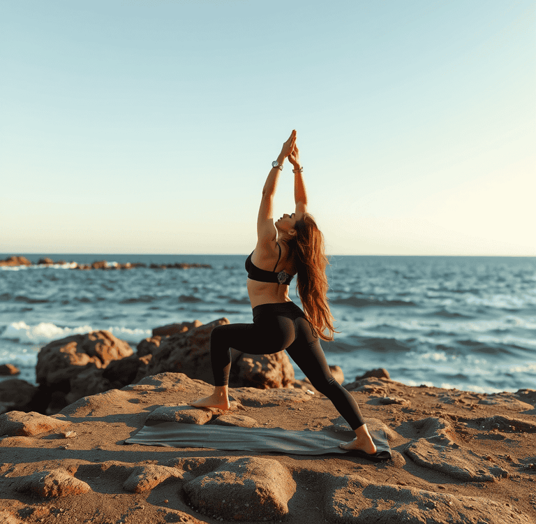 Woman meditating by the sea