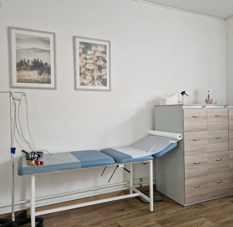 a hospital room with a bed and a desk