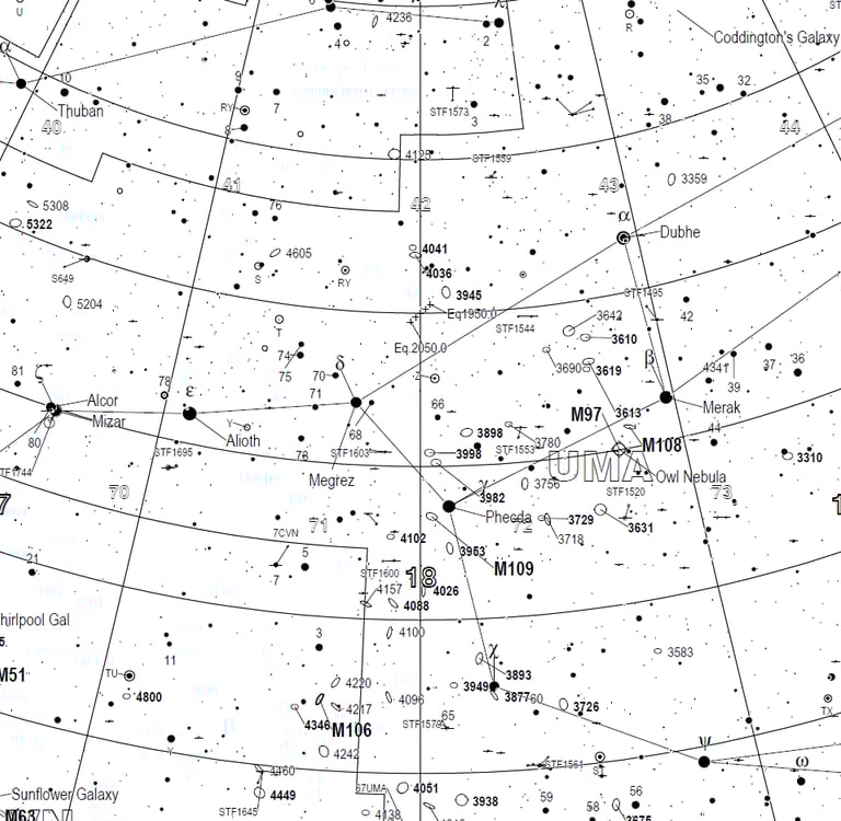Fragmento de las cartas celestes Triatlas-A que muestra la constelación de la Osa Mayor