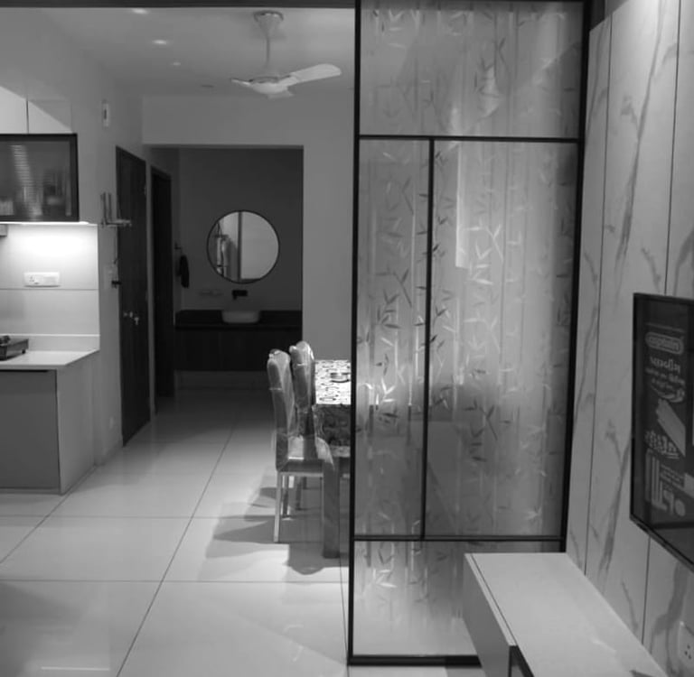 home passage design with glass partition