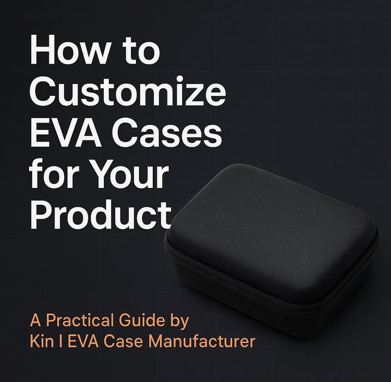 Black custom EVA case shown with a guide on how to customize EVA cases for products.