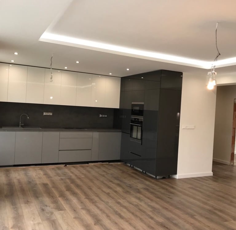 Open plan kitchen flooring and decorating in Lancing Sussex, modern interior renovation