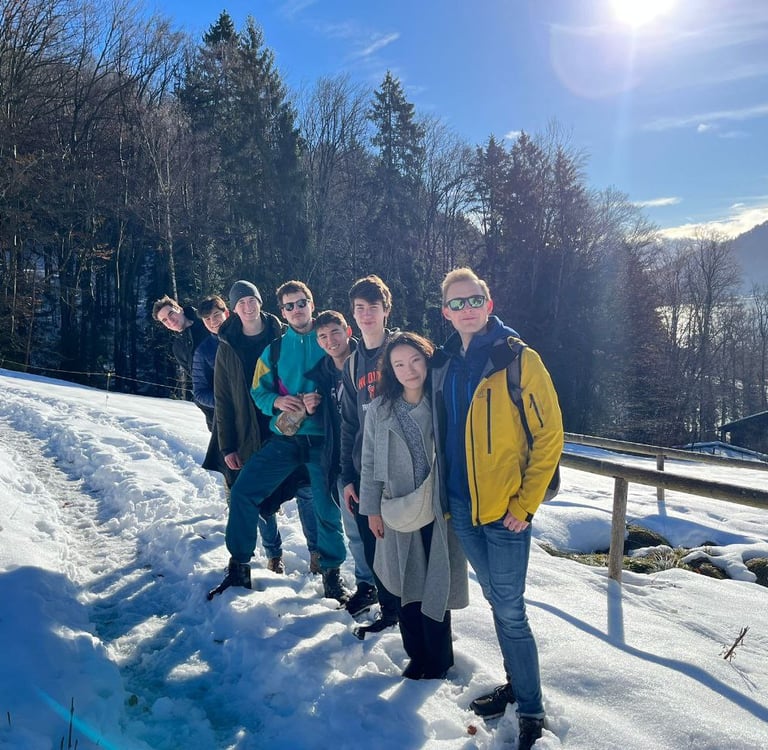 Group of people hiking in winter