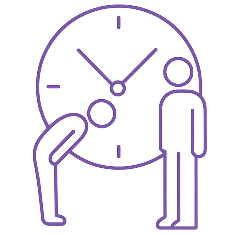 Respect icon showing a human figure bowing to another human in front of a clock