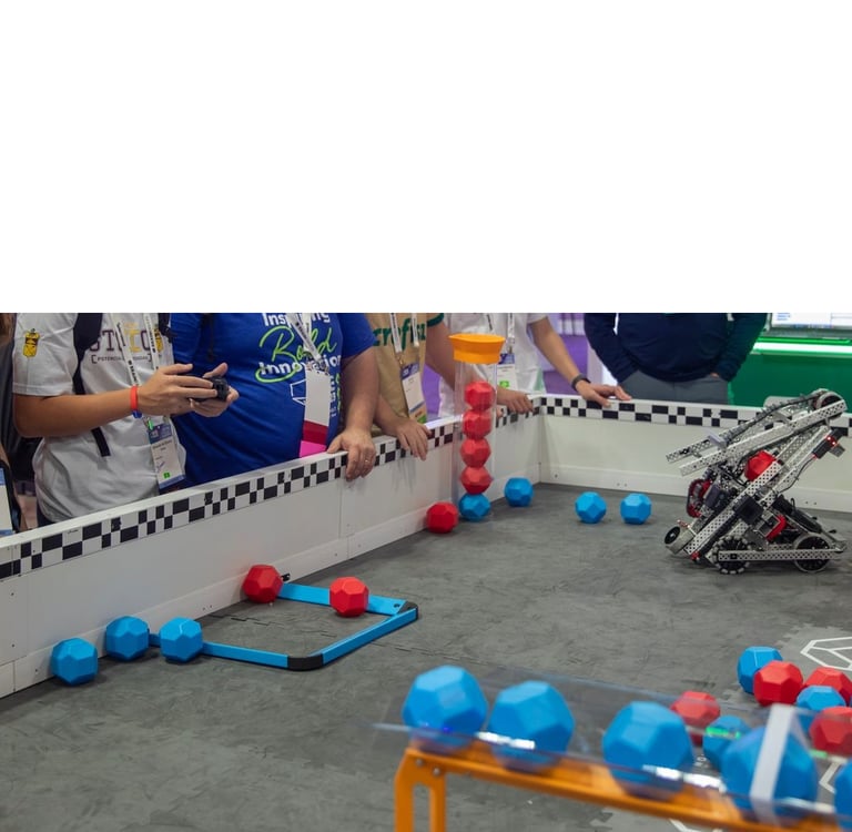 Picture of Vex robot on a competition field for Push Back.