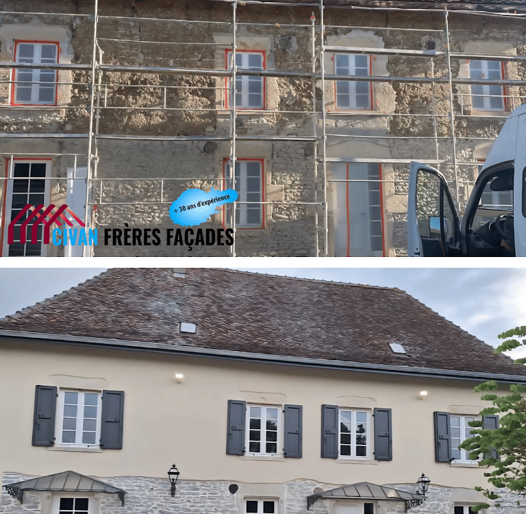Rénovation de façade en pisé avec enduit à la chaux à Morestel – artisan façadier