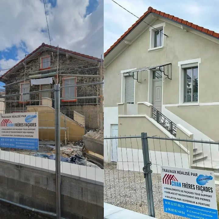 Façade ancienne en mâchefer avant aprés rénovation à Bourgoin-Jallieu