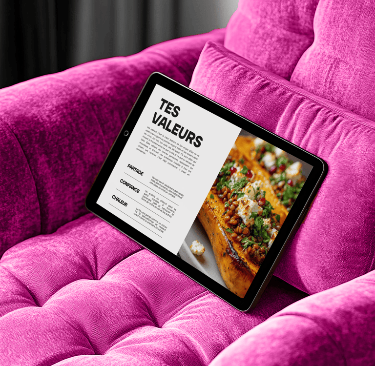Ipad présentant la page "Tes Valeurs" du Brand Starter