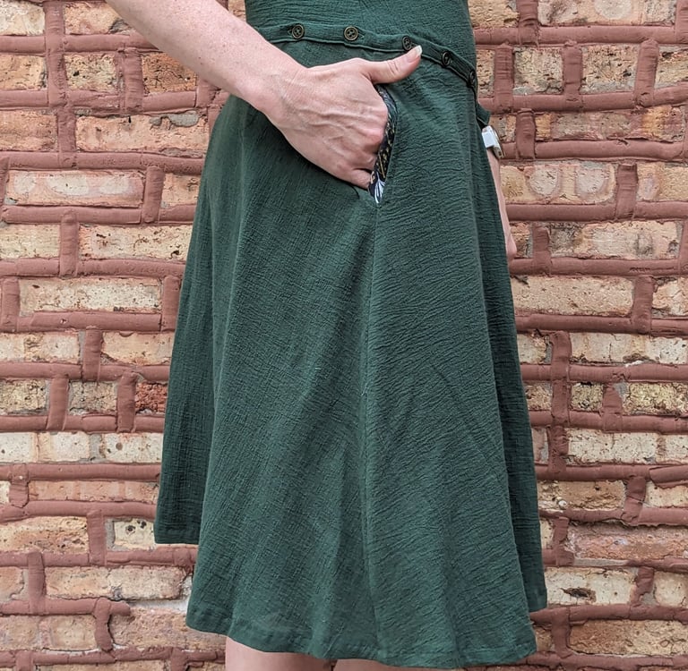Knee length green skirt