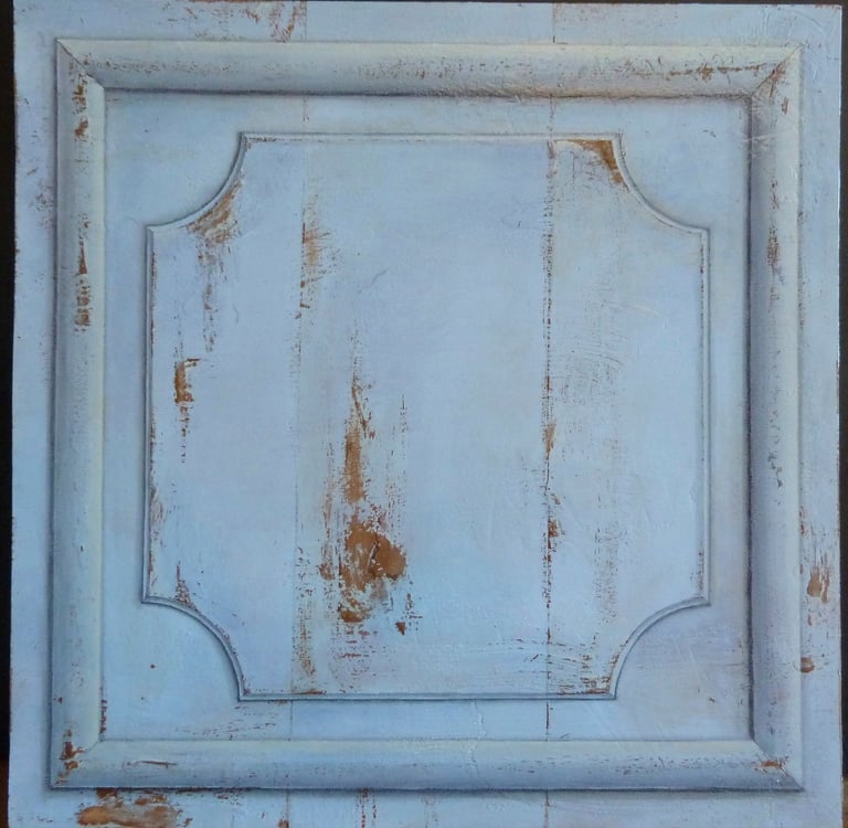 Fausses moulures et matière en trompe-l'oeil, faux bois écaillé, fausse boiserie, faux panneaux bois