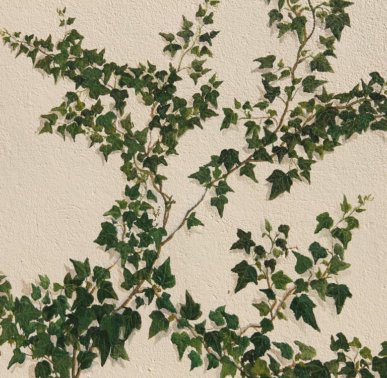 Lierre et pierres peints en trompe-l'oeil sur une façade