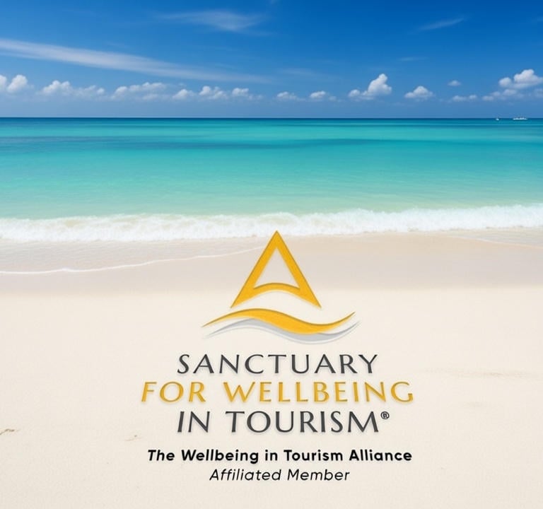 sanctuary for wellbeing in tourism logo on beach