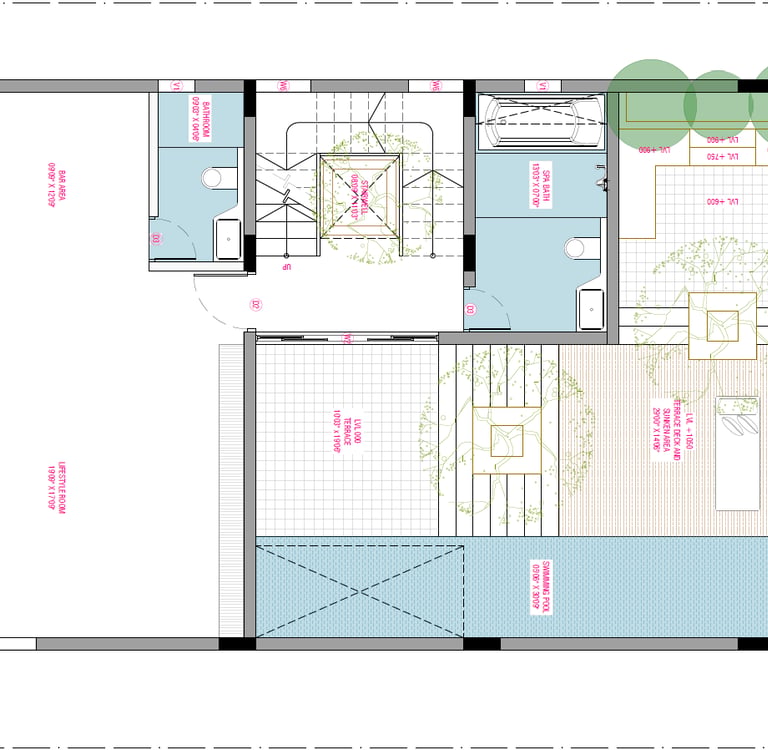 North facing Fortune Hestia villa second floor plan featuring guest room, terrace, and utility space
