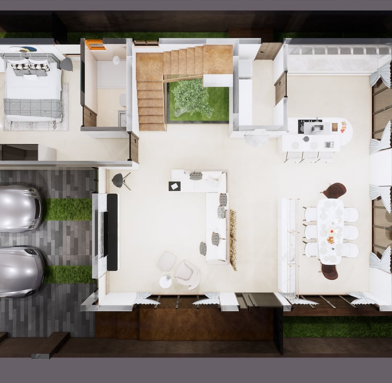 South facing Fortune Hestia villa rooftop plan with open terrace and pergola seating design