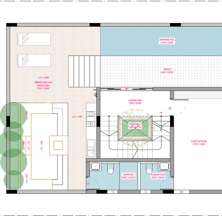 West facing Fortune Hestia villa second floor plan with guest bedroom, terrace