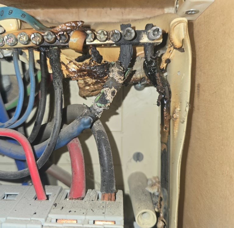 Arching fault found on a consumer unit in Grays Essex.