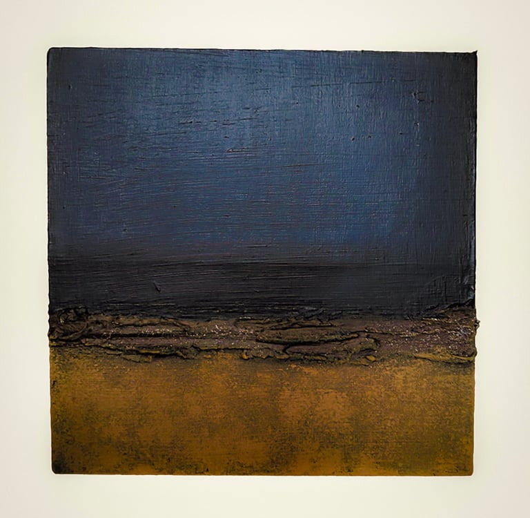 Mixed media abstract art. Landscape abstract. Laurence Moracchini Ditchling Studio.