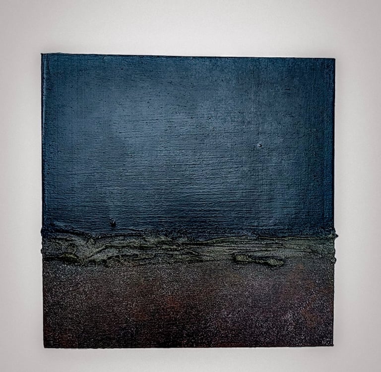 Mixed media abstract art. Landscape abstract. Laurence Moracchini Ditchling Studio.