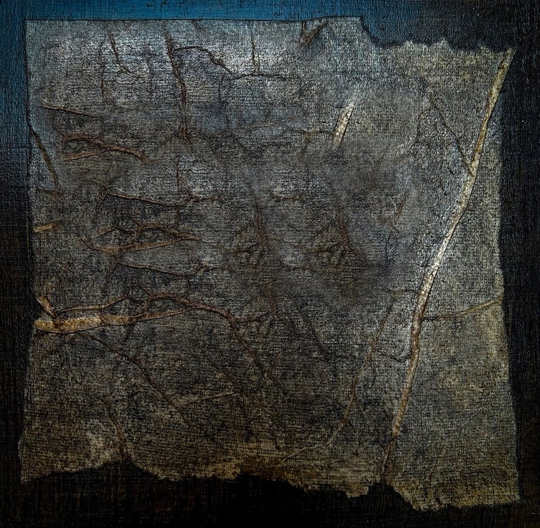 Mixed media abstract art. Textures Laurence Moracchini Ditchling Studio.