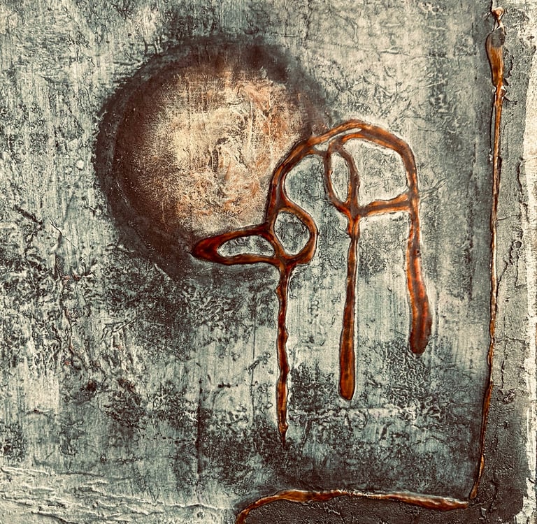 Mixed media abstract art. Neo Expressionism abstract art. Laurence Moracchini Ditchling Studio.