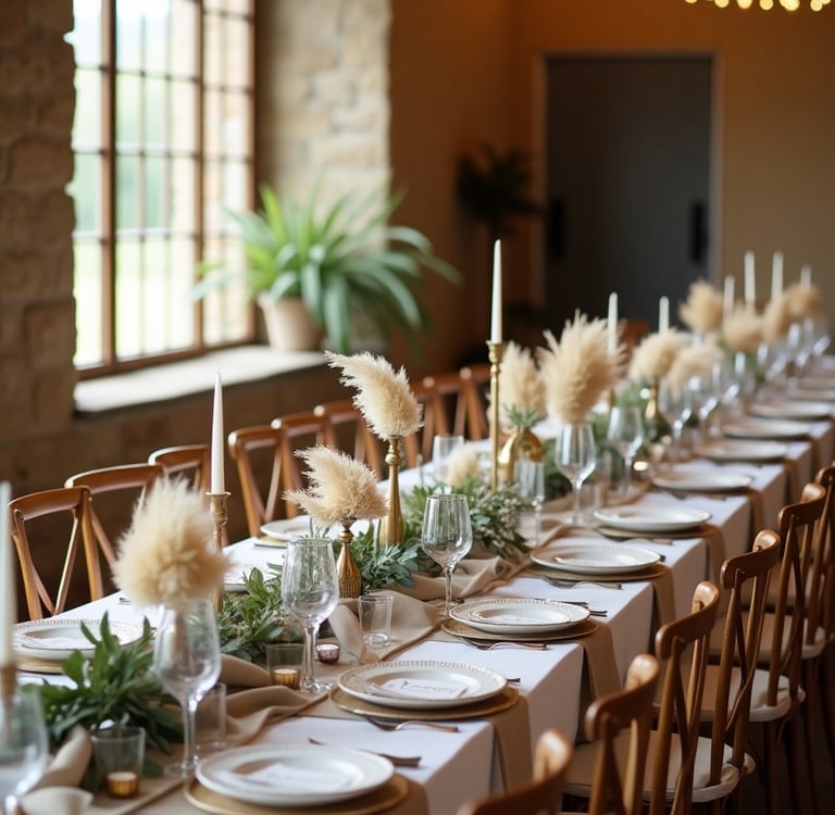 Table décorée dans un thème rustique chic pour une réception de mariage