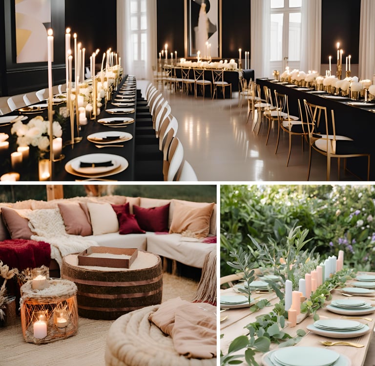 proposition de décorations en extérieur et interieure mairage bohème ou minimaliste moderne