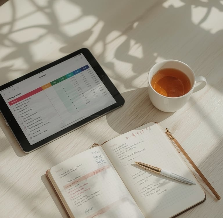 Organisation de budget de mariage avec tablette, carnet et stylos