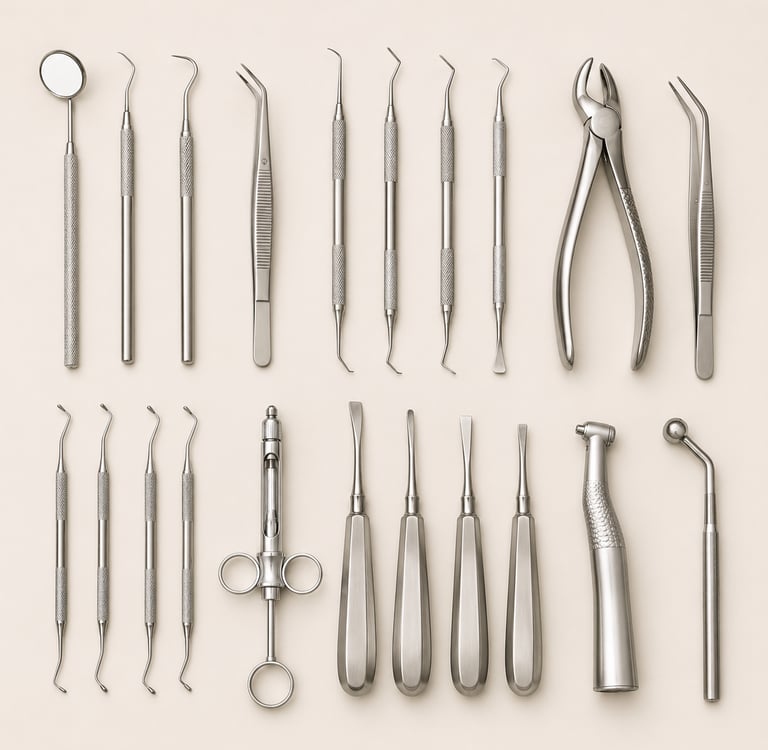 Professional dental instruments for clinical and surgical dental procedures