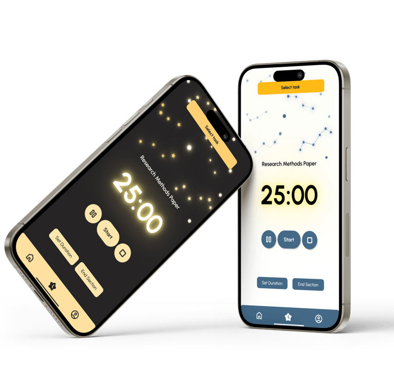 Two mockup of Calmi app, it showing timer screen mockup for both light and dark mode. 