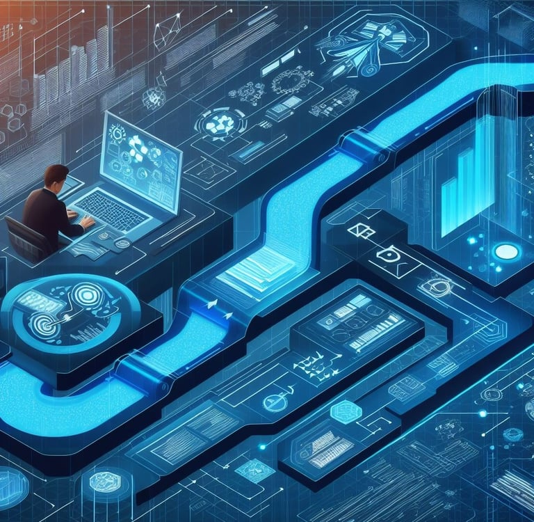 a man sitting at a desk with a laptop and a laptop