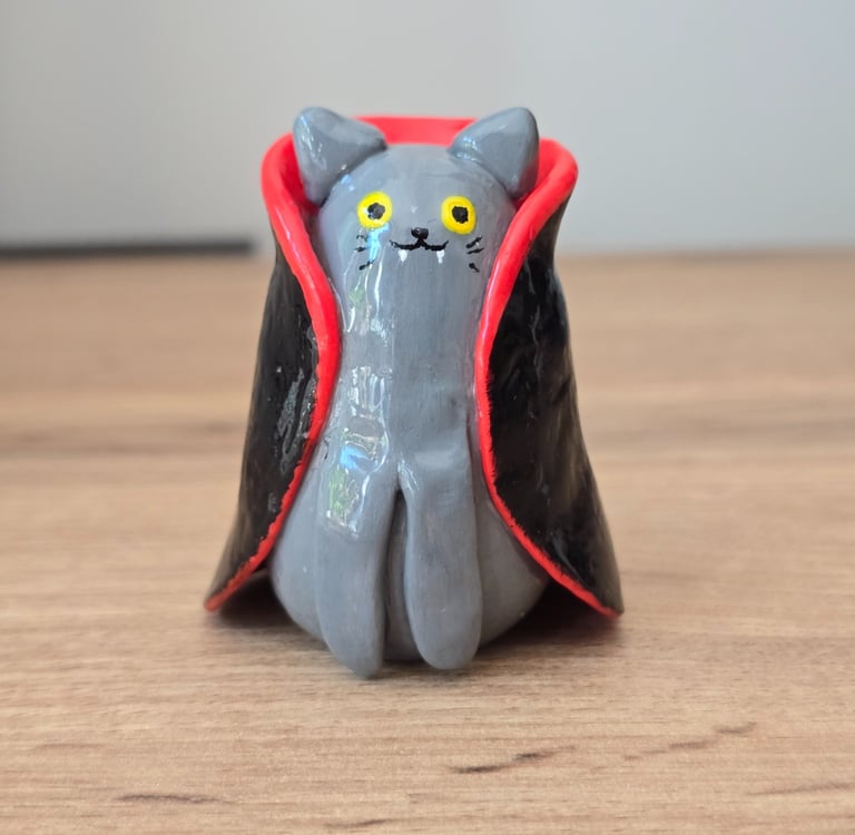 Vampire Cat handmade polymer clay figurine - Pawsonalities Tiny Whiskers collection